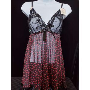 NWT Spree Intimates Black w/ Red Hearts Lingerie Set, M - Style #190 DOTHEART